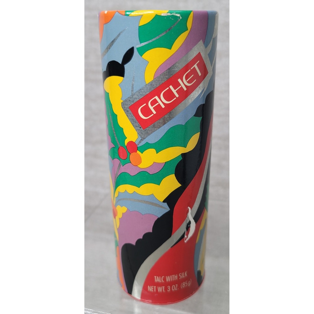 RARE Vintage Prince Matchabelli Cachet Talc with Silk 3 oz 90's Pop Art Design - Picture 2 of 9